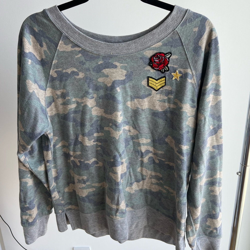 Treasure and Bond camo sweater with patches